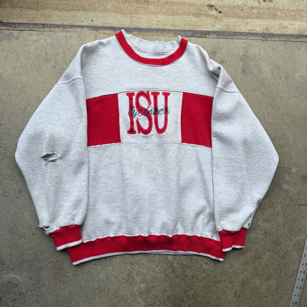 Vintage Iowa State University ISU Cyclones Sweatshirt Dodger XL Gray Red Thrash
